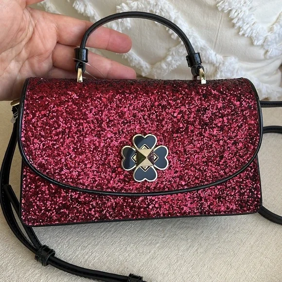 KATE SPADE Odette GLITTER MINI top handle crossbody bag blkcherry - Picture 5 of 17